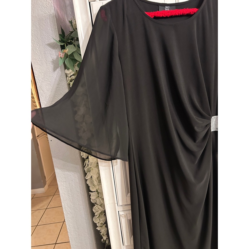 Black Sheer Flutter Sleeve Rhinestone Draped Cocktail Dress LARGE - Picture 7 of 10